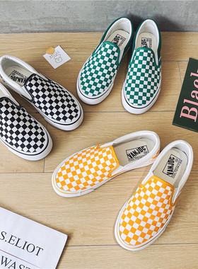 黄色一脚蹬情侣款帆布鞋小众原创透气布鞋2025春夏新款时尚滑板鞋