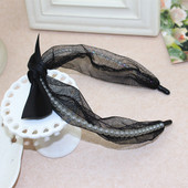 韩国东大门简约网红清新不对称珍珠蕾丝细发箍头箍发卡网纱水晶