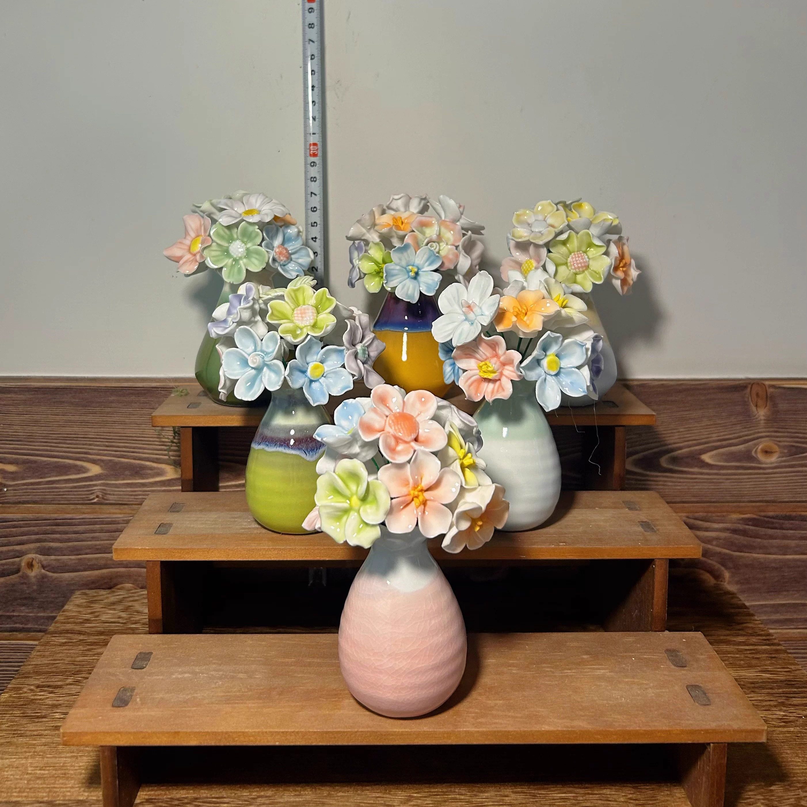 景德镇马卡龙陶瓷花束小花瓶陶瓷花装饰品摆件送闺蜜老师礼物套装