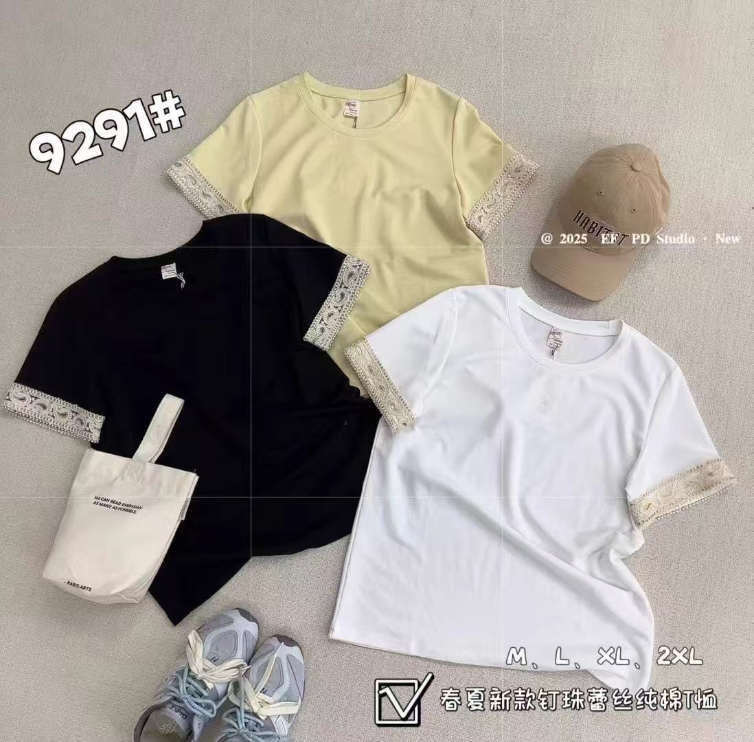 EF2025夏季新款女装休闲时尚弹力棉特色袖子短袖T恤百搭上衣特价