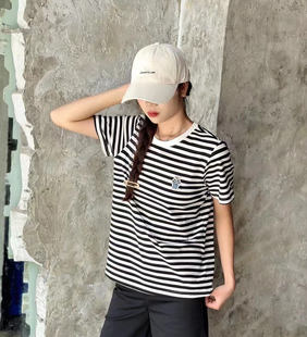 LS利索2025夏季新款女装休闲时尚弹力棉条纹短袖T恤百搭上衣特价