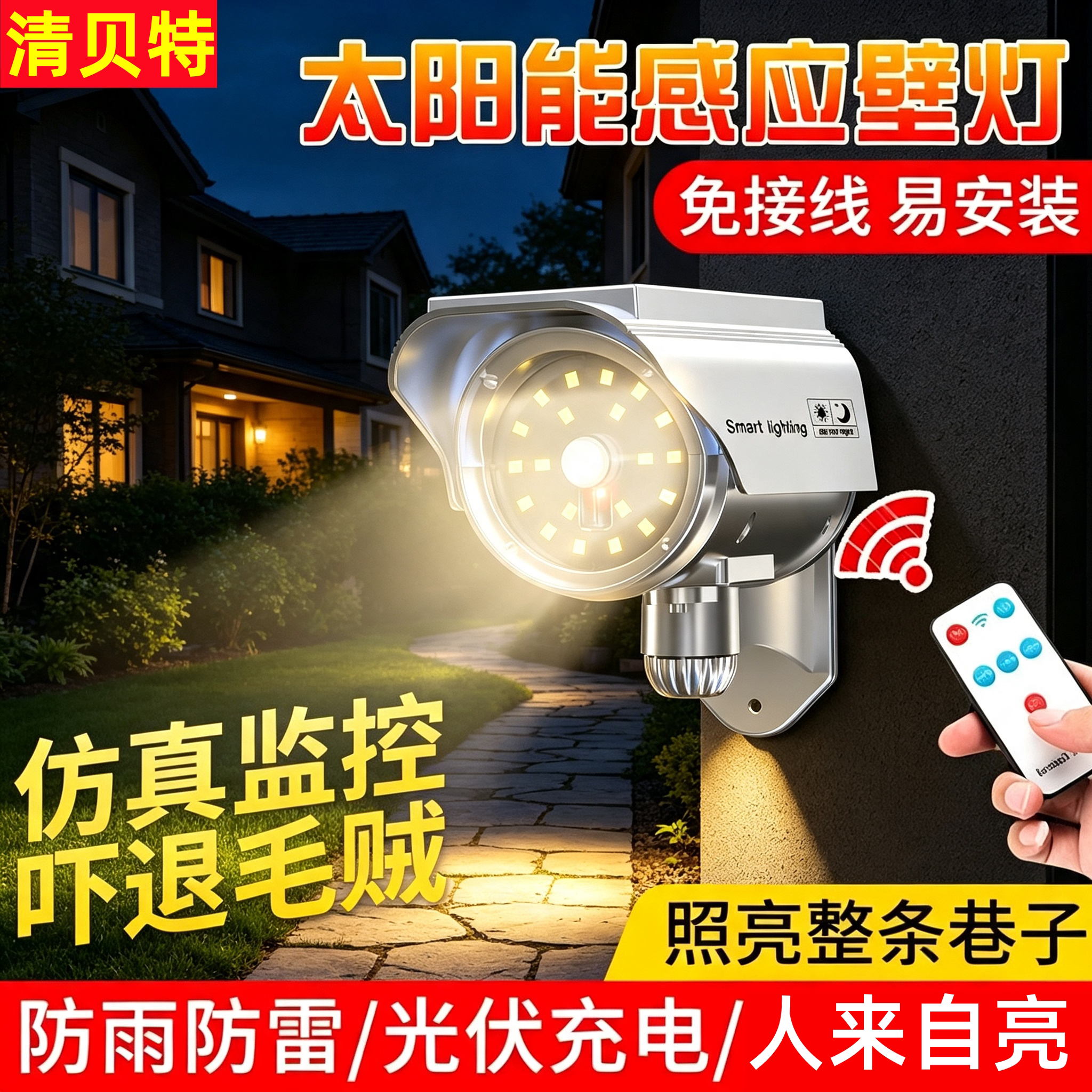 清贝特太阳能人体感应户外壁灯图片