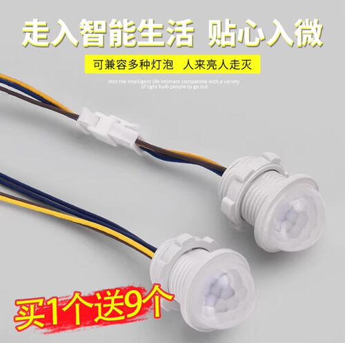 220v红外线人体感应器开关可调12v暗装探头楼道智能LED灯延时模块