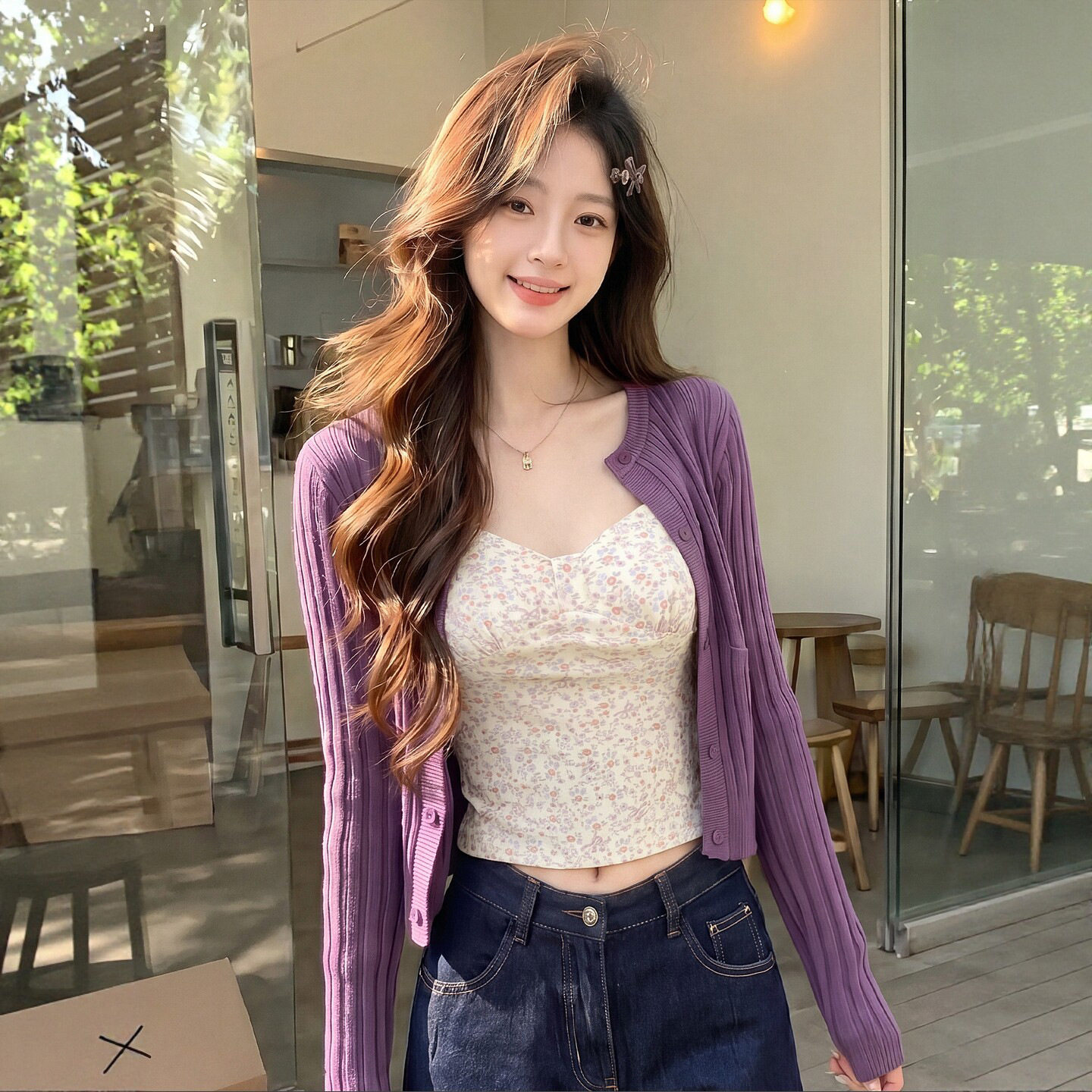 紫色碎花小吊带背心女内搭夏季新款外穿辣妹美背独特漂亮修身上衣