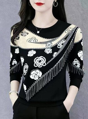 新品上新时髦圆领长袖打底衫女2026秋季时尚妈妈装遮肚洋气T恤衫