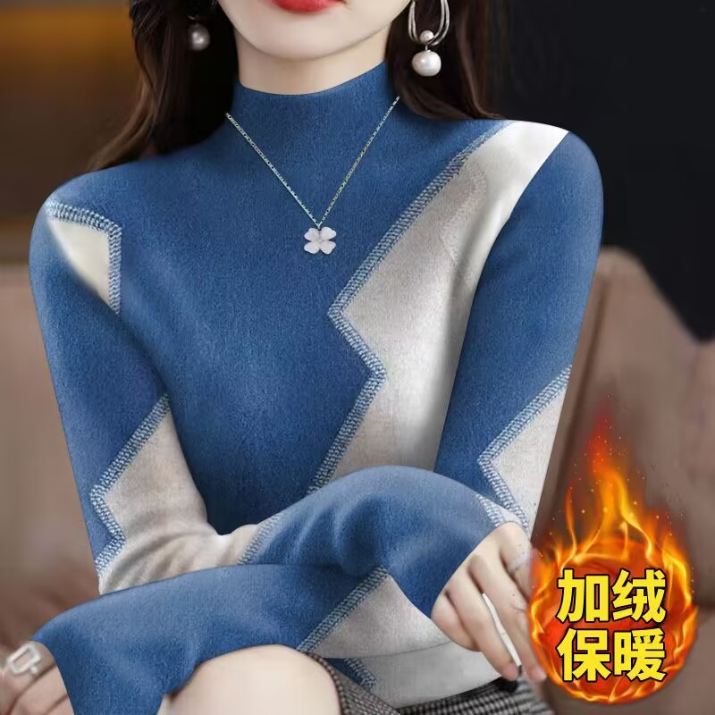 德绒打底衫女保暖背心2023秋冬新款加绒内搭t恤洋气半高领上衣女