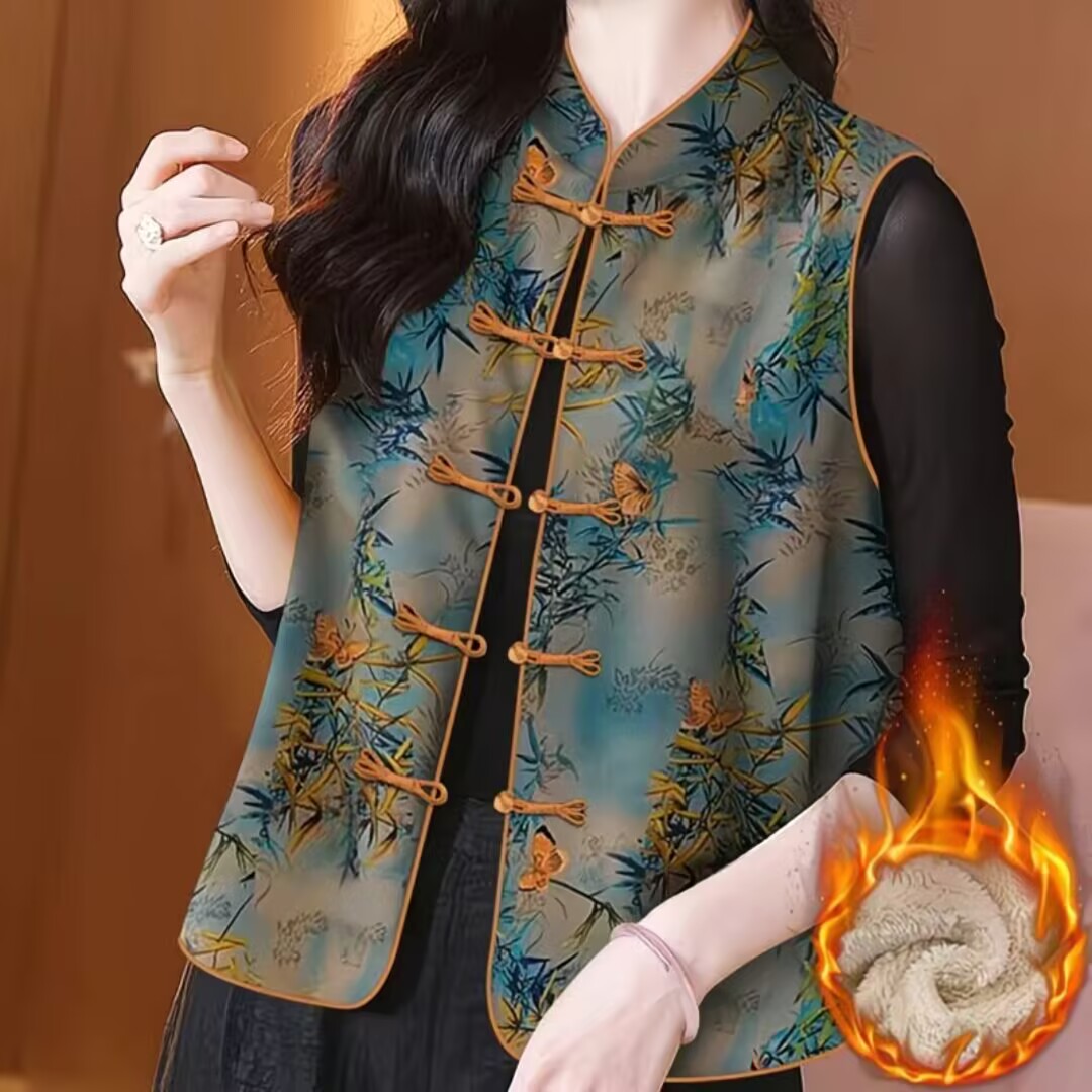 中式国风加绒盘扣马甲