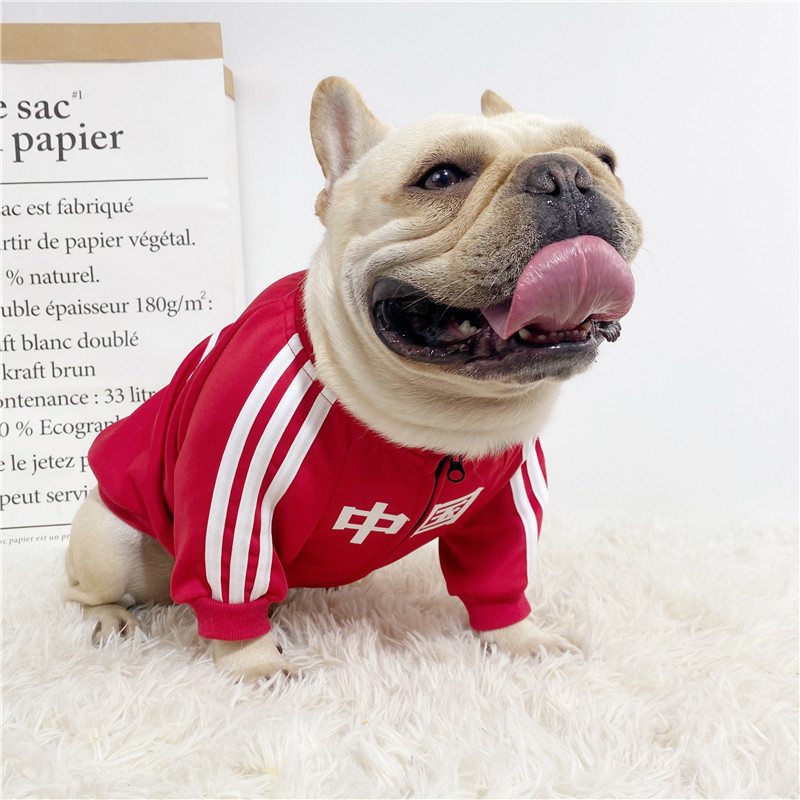 法斗衣服秋冬装潮牌卫衣中国红狗狗衣服巴哥斗牛犬雪纳瑞胖狗衣服