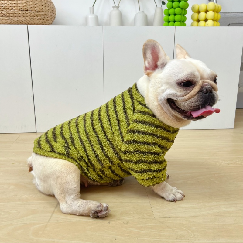 法斗衣服秋冬装加绒加厚云朵绒条纹卫衣保暖巴哥斗牛犬胖狗狗衣服