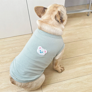 巴哥法斗背心夏季薄款狗狗衣服条纹纯棉小白熊大码斗牛犬胖狗背心