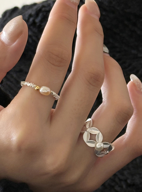 韩版轻奢时尚撞色碎银珍珠戒指女