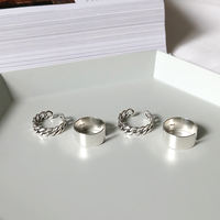 Korean simple and retro aged 925 sterling silver burned silver craft chain twist ring open ring ring thumbnail 6