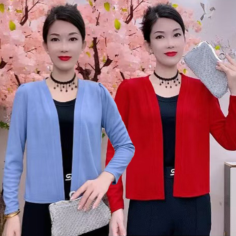 大码短款开衫外套女春秋洋气小外披时尚披肩百搭显瘦外搭长袖披肩