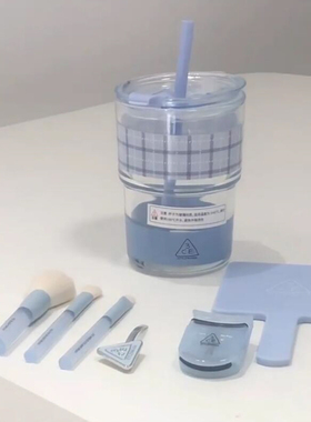 3ce奶蓝色新周边心房化妆包云朵包格纹玻璃冷杯方块托特包化妆箱