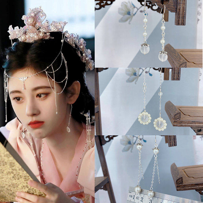 S925银钩嘉南传同款耳环鞠婧祎姜保宁全新古风清新白色系耳饰耳夹