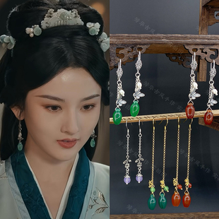 折腰宋祖儿小乔同款复古纯银蝴蝶耳饰玛瑙花苞做旧古装耳环防过敏