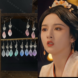 折腰宋祖儿小乔同款复古花朵琉璃耳环清新百搭汉服古装配饰中国风