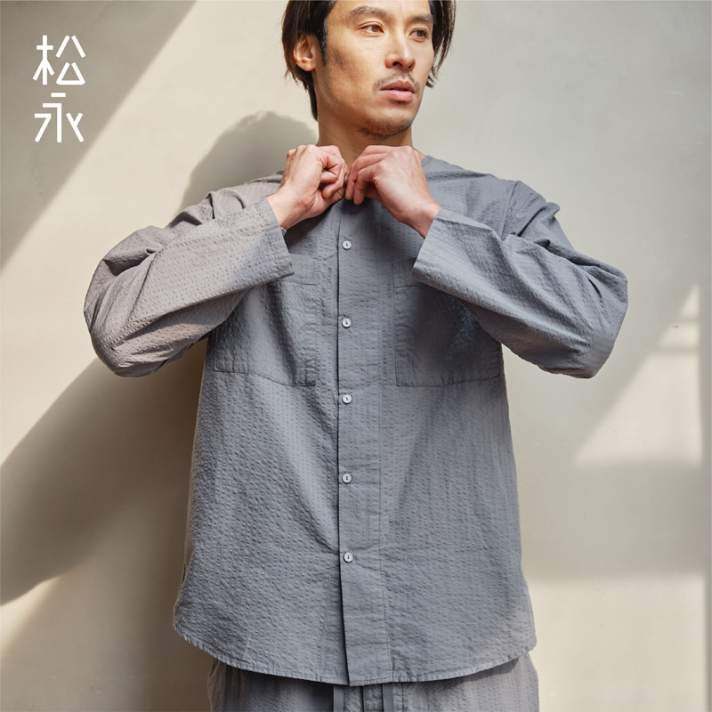 松永春夏新款男士纯棉泡泡纱睡衣长袖长裤休闲柔软家居服套装薄款