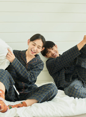 松永纯棉磨毛长袖长裤情侣家居服