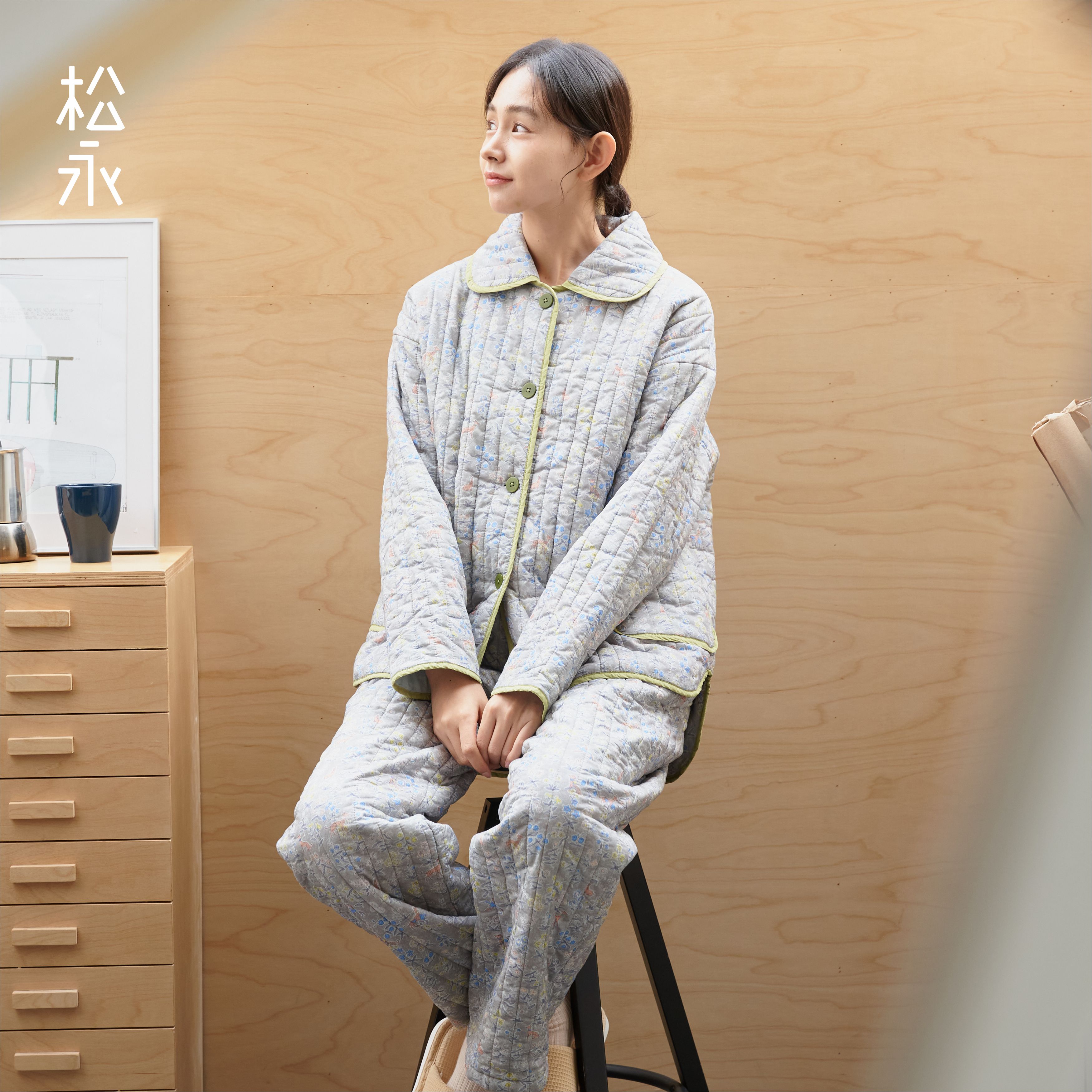 新款冬季碎花夹棉女士睡衣家居服