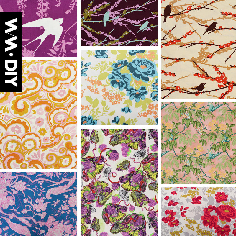 蝴蝶花鸟美国进口花布服装面料拼布手工diy印花棉布 罗旺45x55cm
