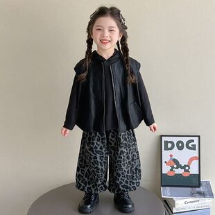 女童洋气休闲弯道裤2026春季新款儿童韩版时髦阔腿裤中小童豹纹裤
