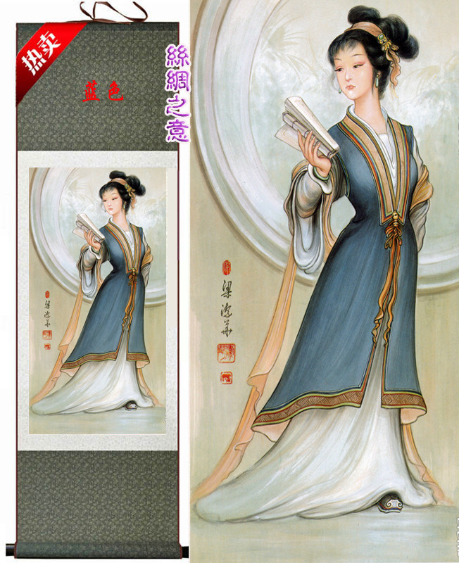 才女李清照人物画像图丝绸卷轴画新品工笔室内书房装饰挂画