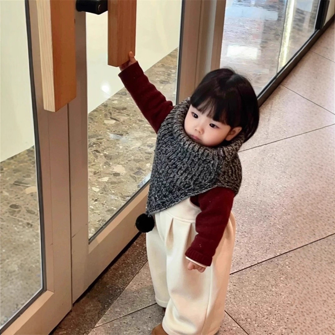 2025韩国男女童秋冬针织披肩新品时髦设计感儿童休闲百搭斗篷上衣