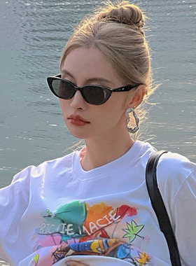 速发复古小窄框猫眼墨防级感夏镜晒小脸黑圆海边色脸太