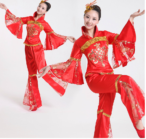 新款秧歌服装喜庆成人中国结红灯笼舞蹈表演服女款民族演出服