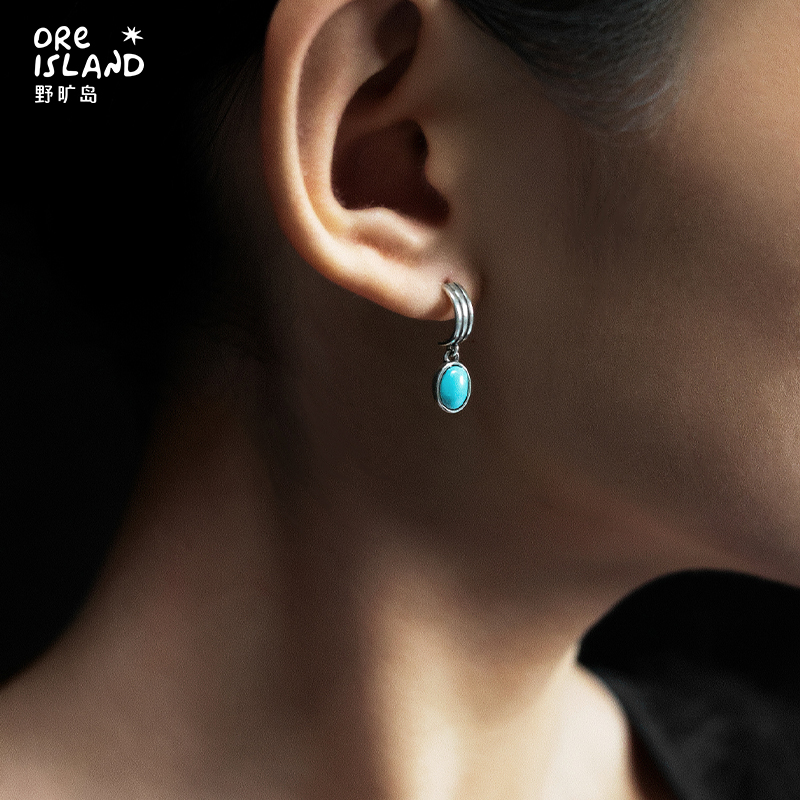 野矿岛绿蓝松石925银通勤耳饰耳钉镶嵌个性原创设计个性耳环帅气