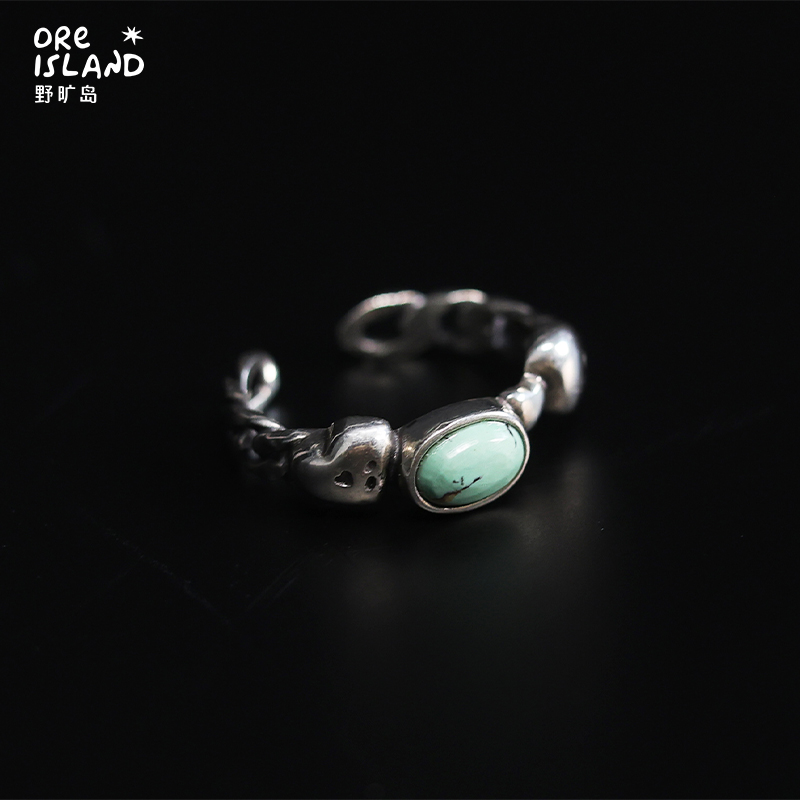 野矿岛925银y2k个性原创设计指环戒指可调节男女同款不对称帅气