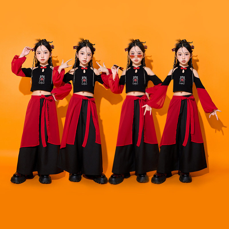 儿童中国风服装元旦演出服合唱服汉服表演古装女童爵士舞街舞潮服