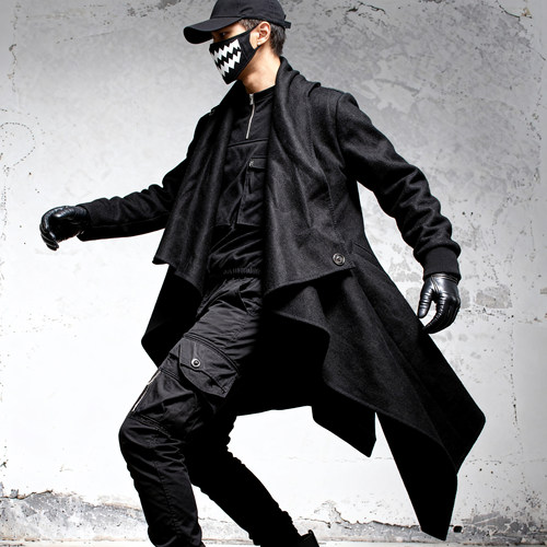 开衫披风一粒扣斗篷长款毛呢大衣