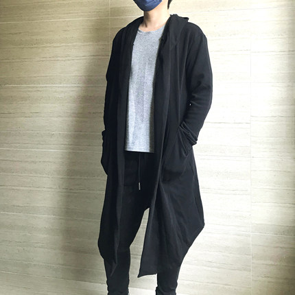暗黑系长款风衣男外套宽松连帽英伦风过膝开衫披风休闲斗篷大衣潮