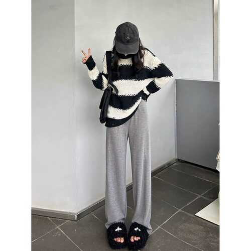 秋冬仿羊绒高腰阔腿裤女