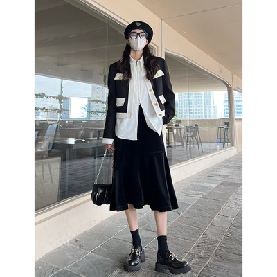 黑色金丝绒半身裙a中长款