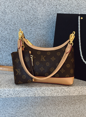 轻奢高级感小众时尚印花包2025新款时尚老花腋下包设计单肩腋下包