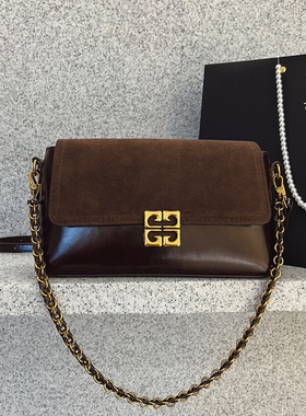 高级感轻奢复古磨砂链条包女式2025新款时尚法棍包百搭单肩斜挎包