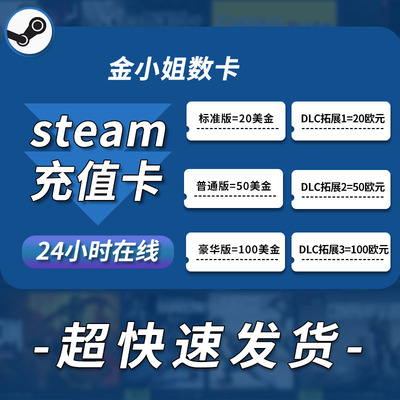 超快发｝Steam充值卡100/50/20美金刀充钱卡包实体卡图礼品卡余额