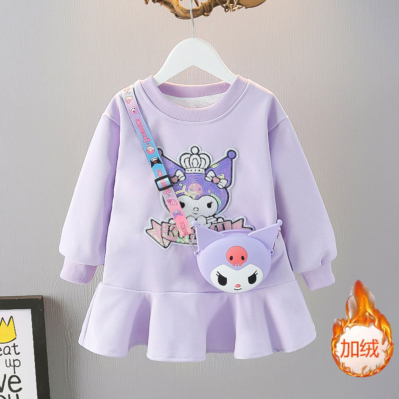 女童库洛米冬季加绒款卫衣连衣裙