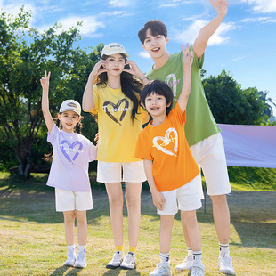 2026新款夏季一家人三口四口亲子装高端t恤母子母女款炸街超火