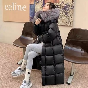 500g极寒黑金八格白鹅绒羽绒服女大毛领长款东北加厚防寒超厚保暖