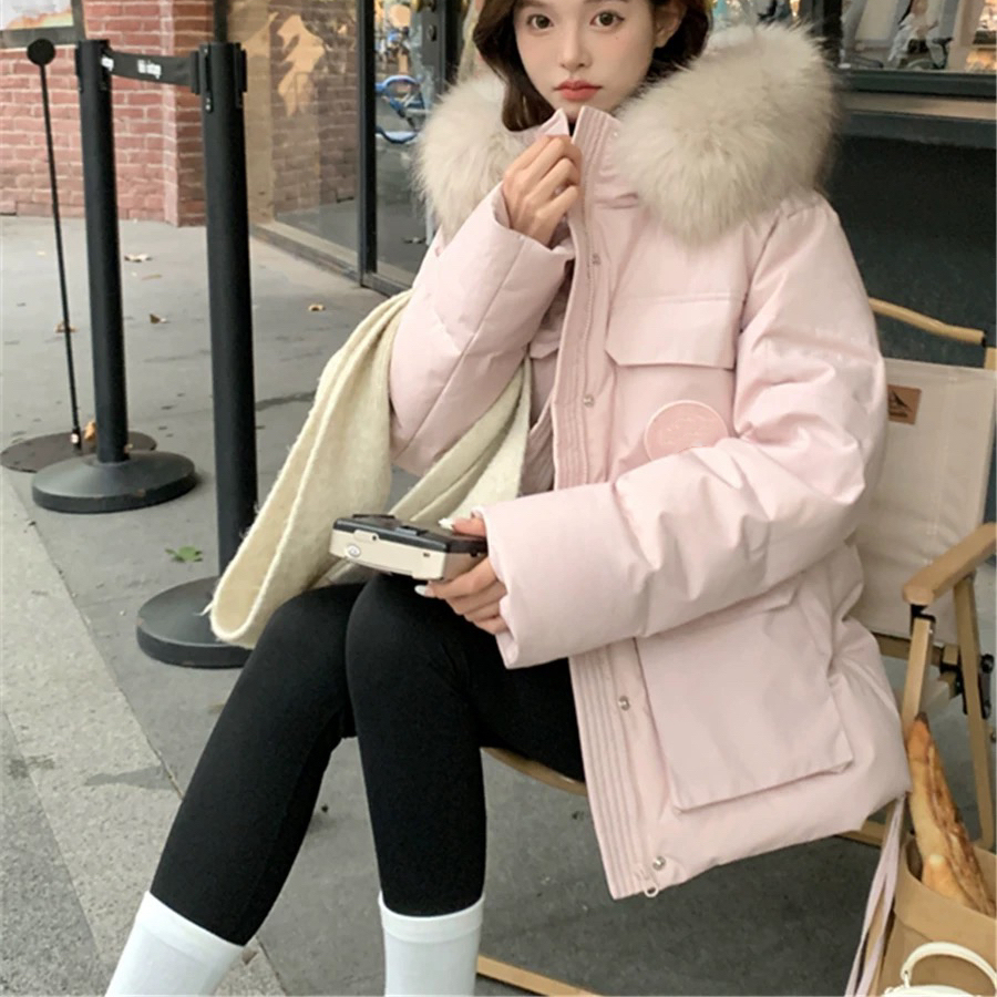 派克羽绒服女短款大毛领