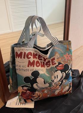 帆布包女时尚休闲单肩包上班托特包手提袋拎包帆布袋卡通刺绣包包