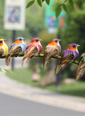 仿真小鸟手工装饰摆件羽毛泡沫假鸟铁丝捆绑壁挂园林树枝鸟笼道具