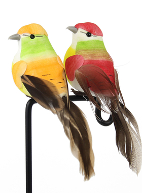 创意仿真羽毛小鸟摆件彩色泡沫铁丝捆绑假园林乡村美式装饰道具