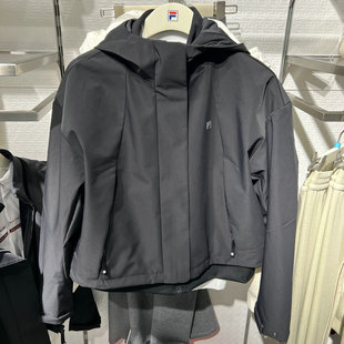 2025年冬款 FILA 女运动休闲加绒梭织连帽外套 斐乐 F11W543701FBK