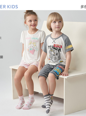 爱慕儿童睡衣男女童短袖上衣睡裤A类透气23新品奶皮衣AK141B692