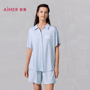 套装 短裤 AM46B112 短袖 爱慕25春夏沁凉家居女睡衣抗菌凉感翻领开衫